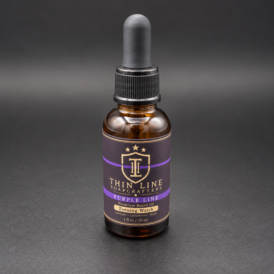 Evening Watch Purple Line beard oil bottle