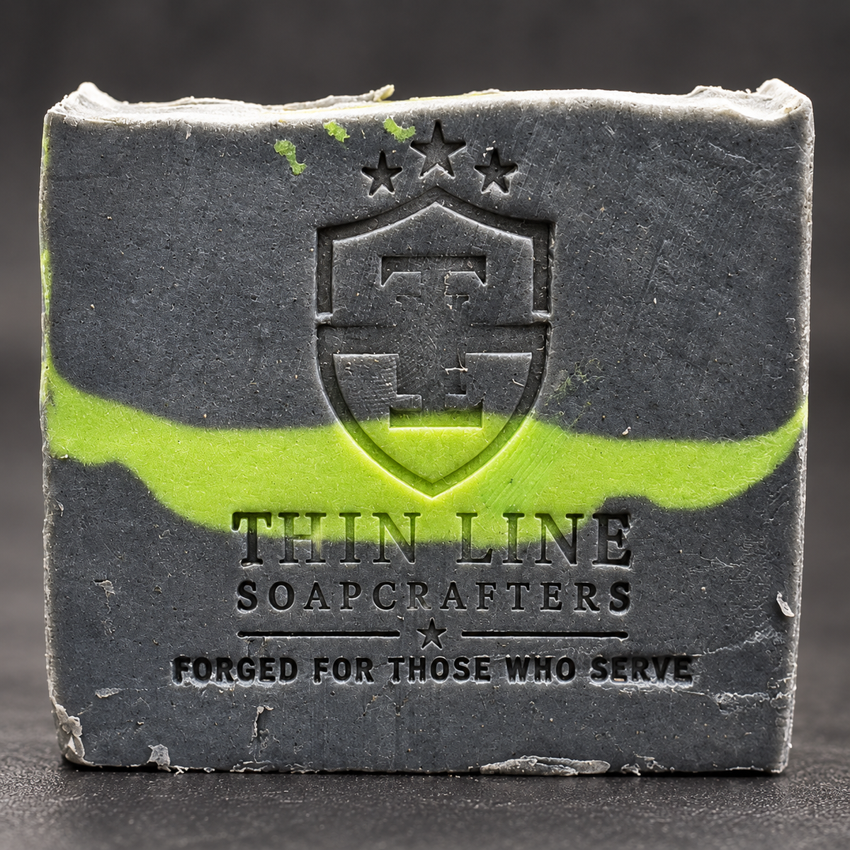 Evergreen Forest Green Line stamped soap detail