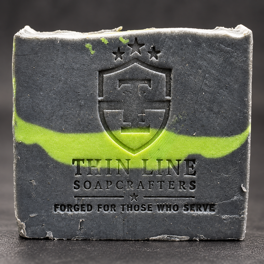 Evergreen Forest Green Line stamped soap detail