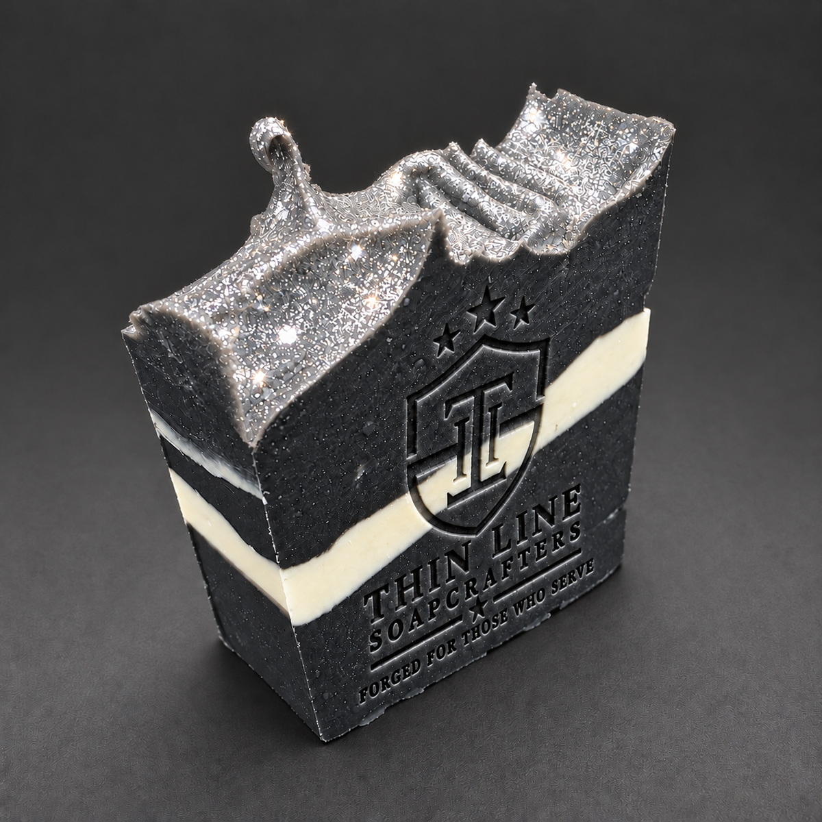 Rescue Shift sculpted soap bar with white stripe and silver glitter