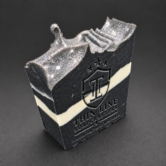 Rescue Shift sculpted soap bar with white stripe and silver glitter