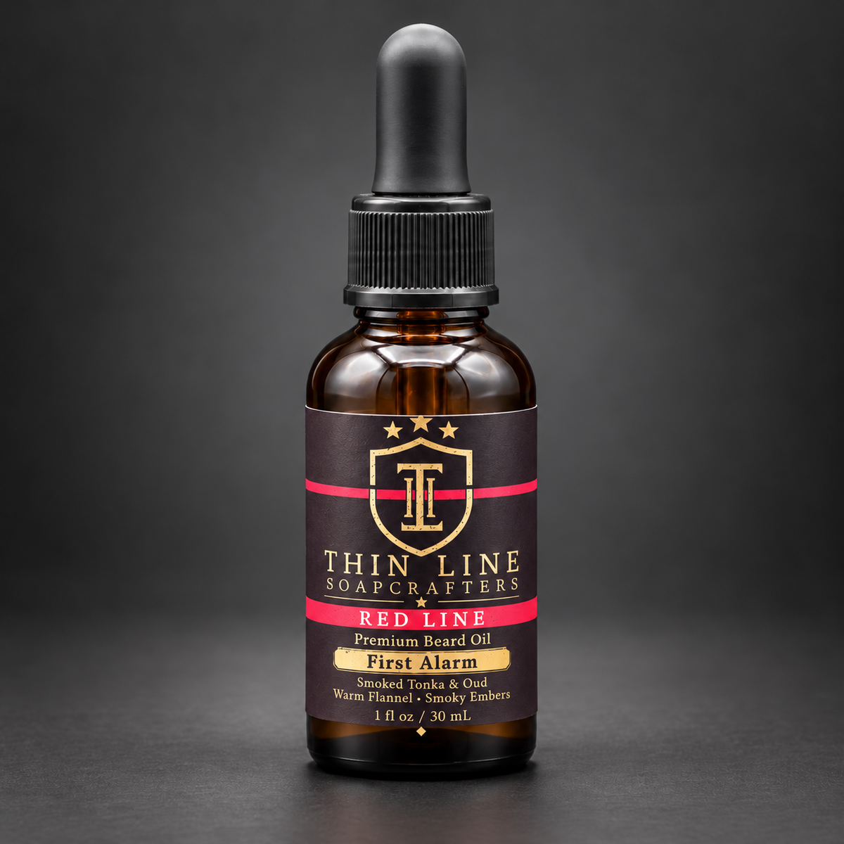 First Alarm Red Line beard oil bottle