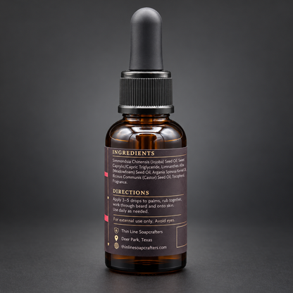 First Alarm beard oil back label and ingredients